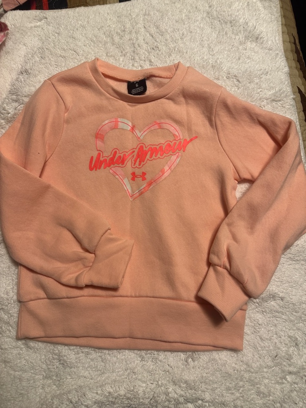 Under Armour Peach Crewneck with Pink Heart Logo